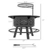 Outsunny 2-in-1 Fire Pit, BBQ Grill, 33" Portable Wood Burning Firepit with Adjustable Cooking Grate, Pan and Poker, Camping Bonfire Stove for Backyar