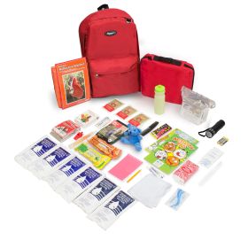 Keep-Me-Safe Children's 72 Hour Survival Kit (Color: Red Backpack| No Masks)