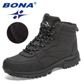 BONA 2022 New Designers Action Leather Winter Super Warm Snow Boots Men Outdoor Work Casual Shoes Man Plush Ankle Boots Comfy (Color: Charcoal grey S gray, size: 8)