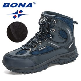 BONA 2022 New Designers Nubuck Shoes Men Outdoor Sports Tactical Male Boots Hiking Mountain Shoes Man Camping Climbing Footwear (Color: Deep blue S gray, size: 8)