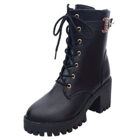 Top Quality Split Leather Women Boots Dr new Boots Shoes High Top Motorcycle Autumn Winter Shoes Woman Snow Boots ty67 (Color: Black, size: 9)