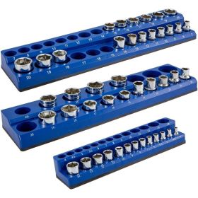 3-Pack Metric Magnetic Socket Organizers For Tool Box Organizer (Color: Blue, Type: Sockets Storage)