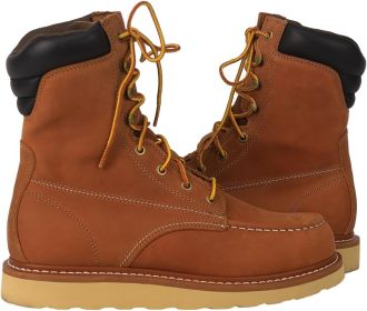 LASTING PINNIP Unisex Lightweight Leather Work Boots - Comfortable Working Boots Soft Moc Toe Slip Resistant Handcrafted Goodyear Welt Construction (Color: Brown, size: 13)